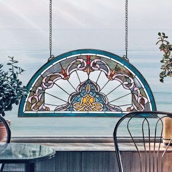 Design Toscano Lady Astor Demi Lune Stained Glass Window Panel